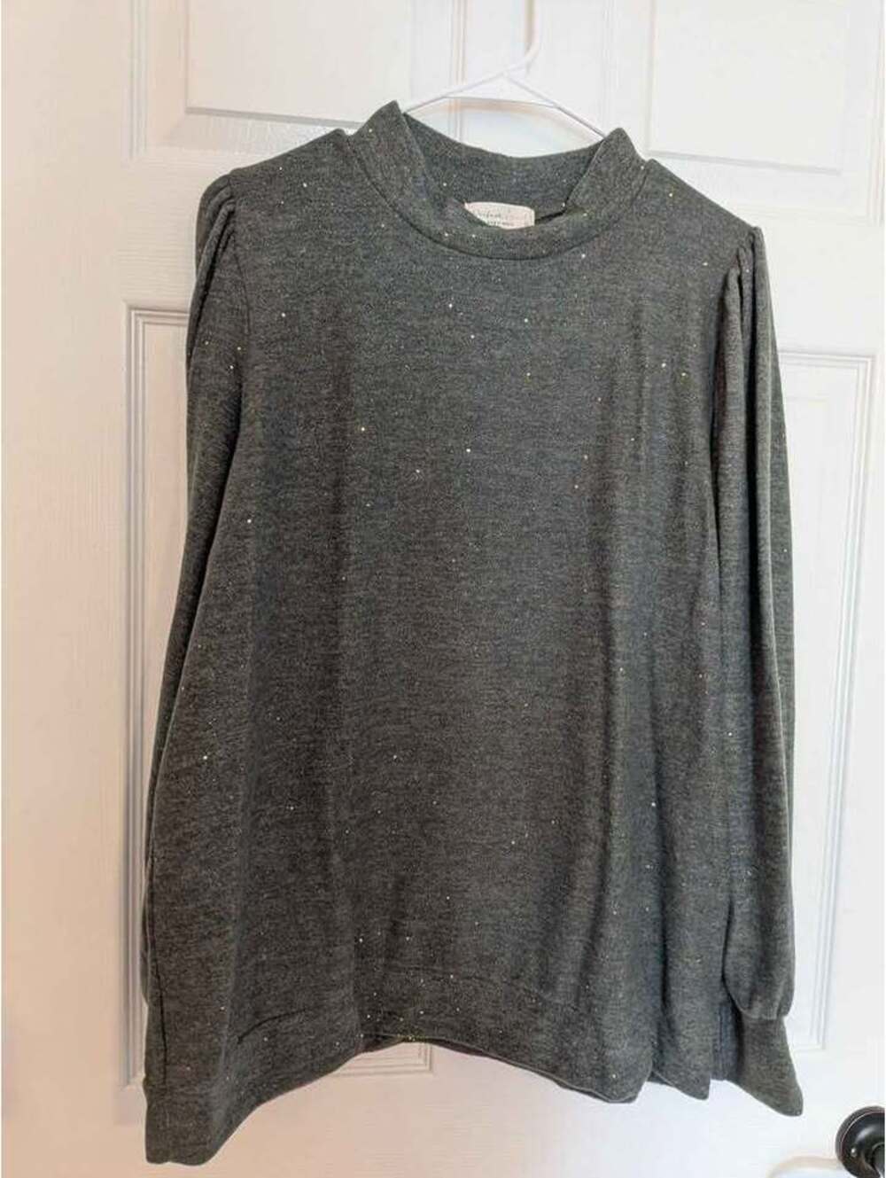 Perfect Peach Women's Dusty Green Shimmery Mock Turtleneck Sweater, Lightweight